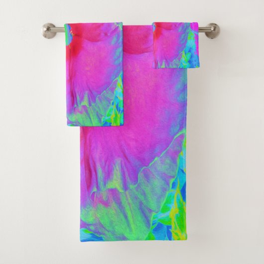 Psychedelische Blume Rosa und Roter Hibiskus Badhandtuch Set (Insitu)