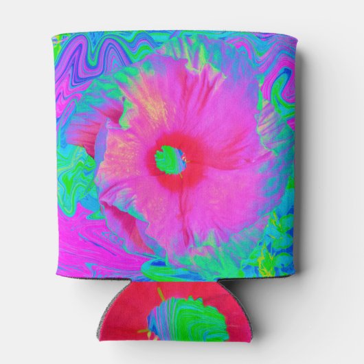 Psychedelische Blume Rosa und Roter Hibiskus Dosenkühler (Rückseite)