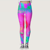 Psychedelische Blume Rosa und Roter Hibiskus Leggings (Vorderseite)