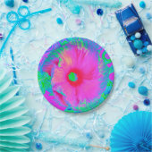 Psychedelische Blume Rosa und Roter Hibiskus Pappteller (Party)