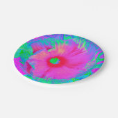 Psychedelische Blume Rosa und Roter Hibiskus Pappteller (Schrägansicht)