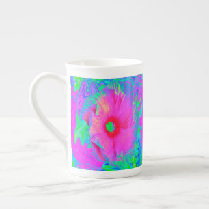 Psychedelische Blume Rosa und Roter Hibiskus Porzellantasse