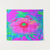 Psychedelische Blume Rosa und Roter Hibiskus Wandteppich (Vorderseite (Horizontal))