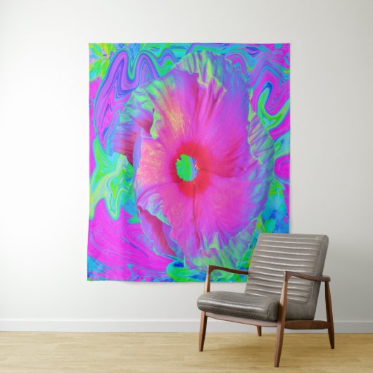 Psychedelische Blume Rosa und Roter Hibiskus Wandteppich (Beispiel)