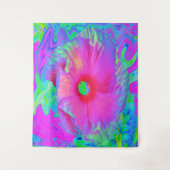 Psychedelische Blume Rosa und Roter Hibiskus Wandteppich (Vorderseite)