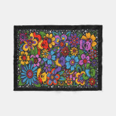 Psychedelische Blumen Tanzende Bären Farbige Dankb Fleecedecke (Vorderseite (Horizontal))