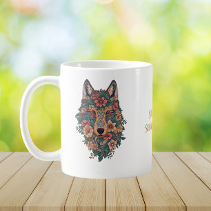 Psychedelische Boho-Blumen-Wolf-Kunst-Kaffee Kaffeetasse