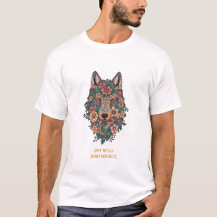 Psychedelische Boho-Blumen-Wolf-Kunst T-Shirt