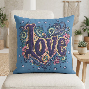 Psychedelische Boho-Liebes-Buchstaben mit Blumen Kissen