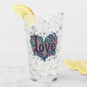 Psychedelische Boho-Liebesbuchstaben mit floralem  Glas