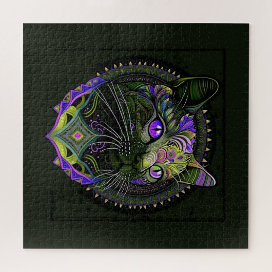 Psychedelische Bombay-Katze in Lila Puzzle (Horizontal)