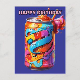 psychedelische bunte Limonadendose Geburtstag Postkarte