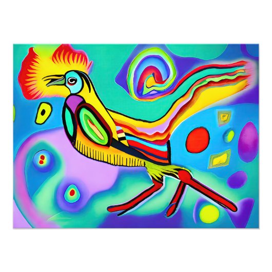 Psychedelische Cockerel: farbenfroher gestreibende Fotodruck (Vorne)