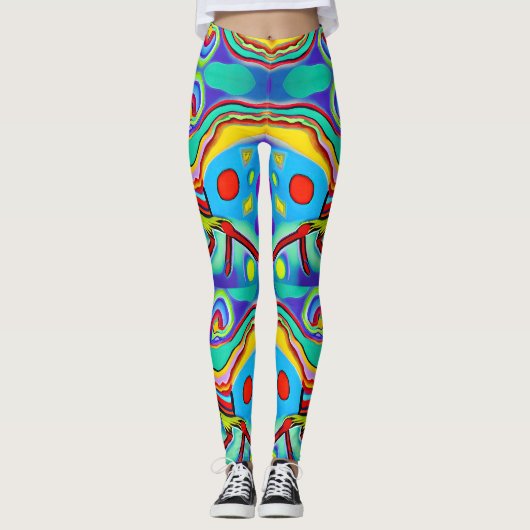 Psychedelische Cockerel: farbenfroher gestreibende Leggings (Vorderseite)