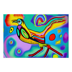 Psychedelische Cockerel: farbenfroher gestreibende Poster