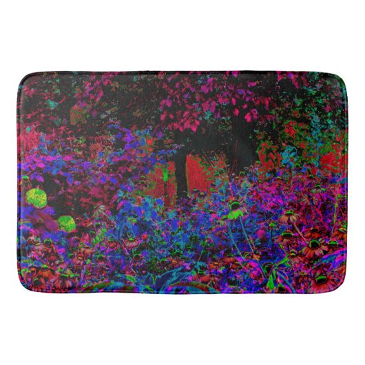 Psychedelische Crimson Red and Black Garden Sunris Badematte (Vorderseite)