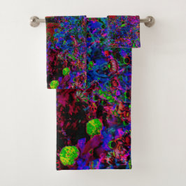 Psychedelische Crimson Red and Black Garden Sunris Badhandtuch Set