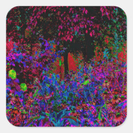 Psychedelische Crimson Red and Black Garden Sunris Quadratischer Aufkleber