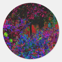 Psychedelische Crimson Red and Black Garden Sunris Runder Aufkleber