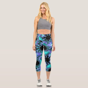 Psychedelische Cyan-Tentakel-Abstrakte-Fraktal-Kun Capri Leggings