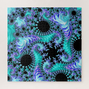 Psychedelische Cyan-Tentakel-Abstrakte-Fraktal-Kun Puzzle