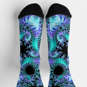 Psychedelische Cyan-Tentakel-Abstrakte-Fraktal-Kun Socken