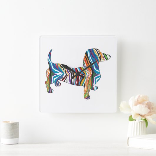 Psychedelische Dackel Quadratische Wanduhr (Zuhause)