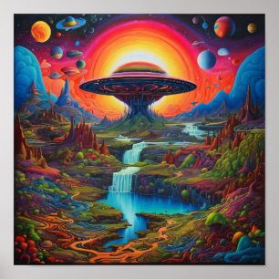 Psychedelische Dreamscape-Alien Poster