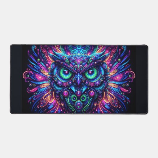 Psychedelische Eule, Augen fangende Neontiere Schreibtischunterlage (Vorderseite)