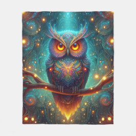 Psychedelische Eule in einem Kosmischen Wald Fleecedecke