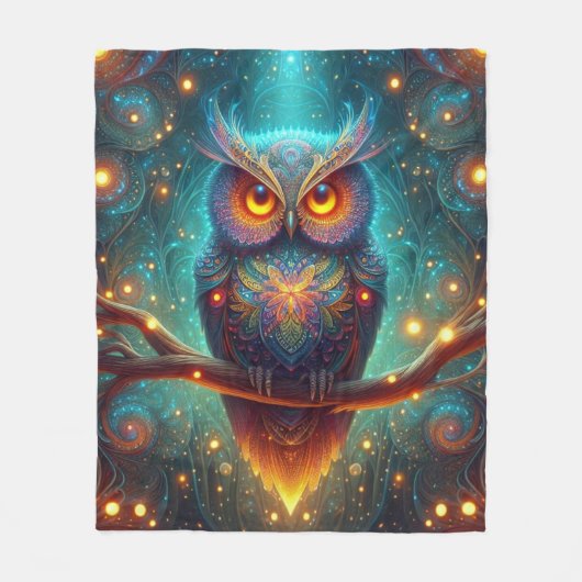 Psychedelische Eule in einem Kosmischen Wald Fleecedecke (Vorderseite)