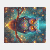 Psychedelische Eule in einem Kosmischen Wald Fleecedecke (Vorderseite (Horizontal))