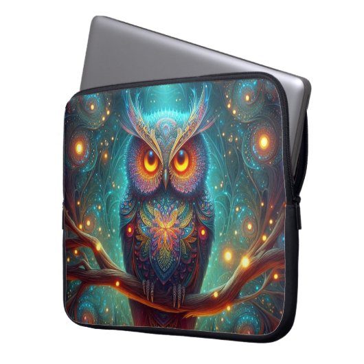 Psychedelische Eule in einem Kosmischen Wald Laptopschutzhülle (Vorderseite Links)