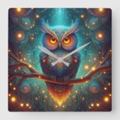 Psychedelische Eule in einem Kosmischen Wald Quadratische Wanduhr (Vorderseite)