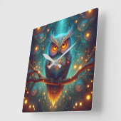 Psychedelische Eule in einem Kosmischen Wald Quadratische Wanduhr (Winkel)