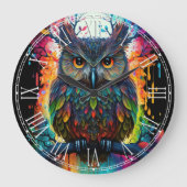 Psychedelische Fantasie Hippy Owl Große Wanduhr (Vorderseite)