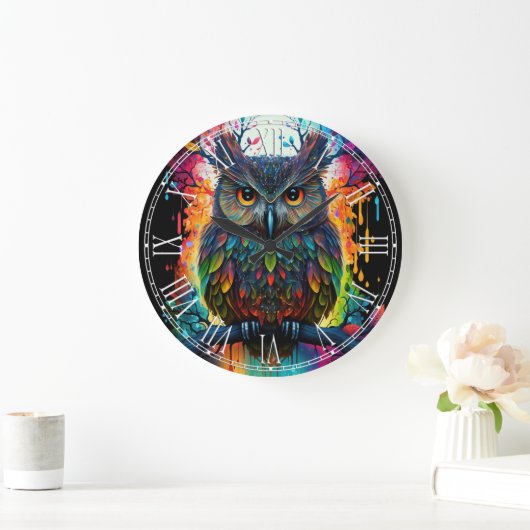 Psychedelische Fantasie Hippy Owl Große Wanduhr (Zuhause)