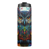 Psychedelische Fantasie Hippy Owl Thermosbecher (Vorderseite)