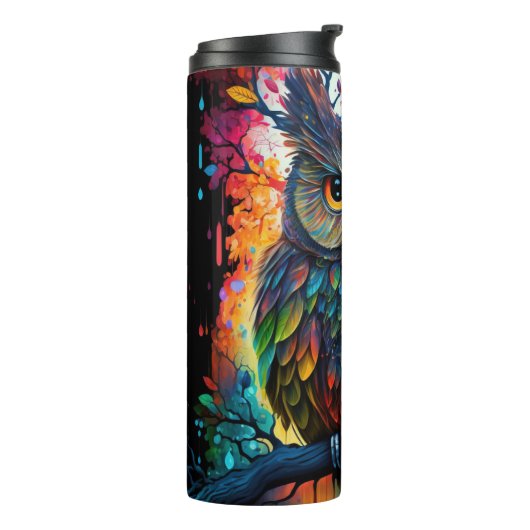 Psychedelische Fantasie Hippy Owl Thermosbecher (Nach links gedreht)
