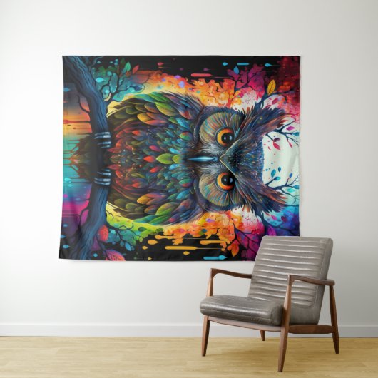 Psychedelische Fantasie Hippy Owl Wandteppich (Beispiel (Horizontal))