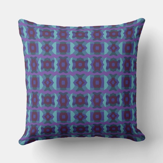 Psychedelische Farbblockpatchwork Lila Aquamarin Kissen (Rückseite)
