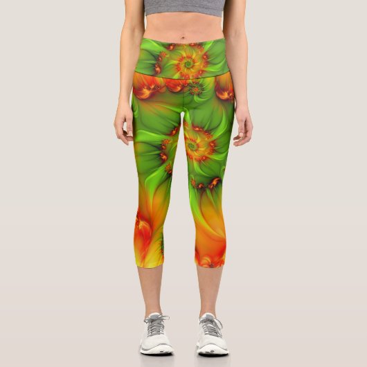 Psychedelische Farben Modernes Abstraktes Fraktal Capri Leggings (Vorderseite)