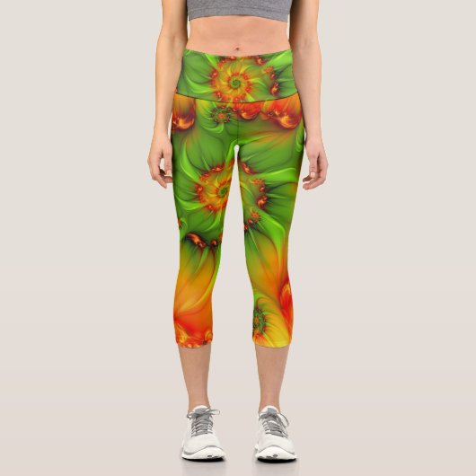 Psychedelische Farben Modernes Abstraktes Fraktal  Capri Leggings (Vorderseite)