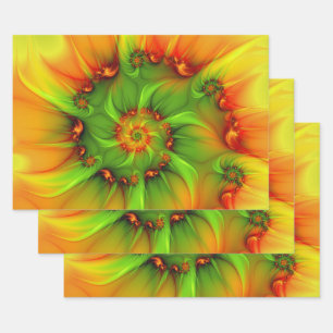 Psychedelische Farben Modernes Abstraktes Fraktal  Geschenkpapier Set