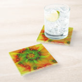 Psychedelische Farben Modernes Abstraktes Fraktal  Glasuntersetzer (Schrägansicht)