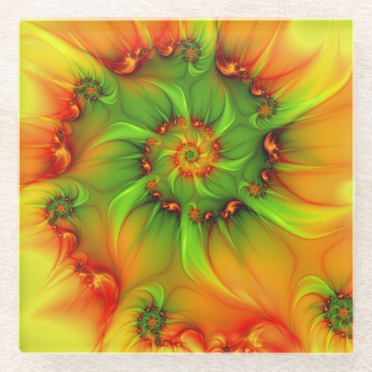 Psychedelische Farben Modernes Abstraktes Fraktal  Glasuntersetzer (Vorderseite)