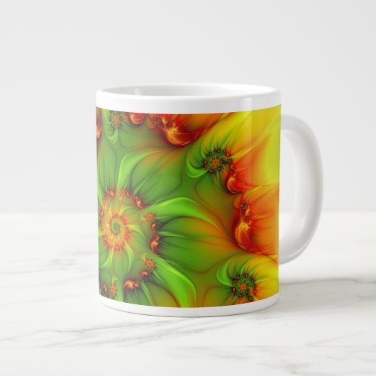 Psychedelische Farben Modernes Abstraktes Fraktal Jumbo-Tasse (Vorderseite Rechts)
