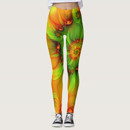 Psychedelische Farben Modernes Abstraktes Fraktal Leggings (Vorderseite)