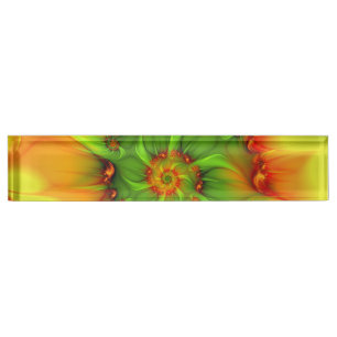 Psychedelische Farben Modernes Abstraktes Fraktal Namensplakette