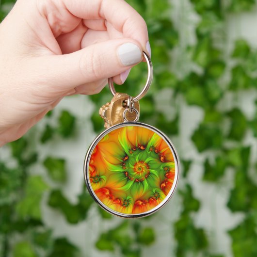 Psychedelische Farben Modernes Abstraktes Fraktal  Schlüsselanhänger (Hand)